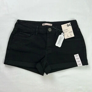 SO Juniors 9/29W New Black Shortie Pockets‎ Zip Button Cuffed Hem Stretchy Short